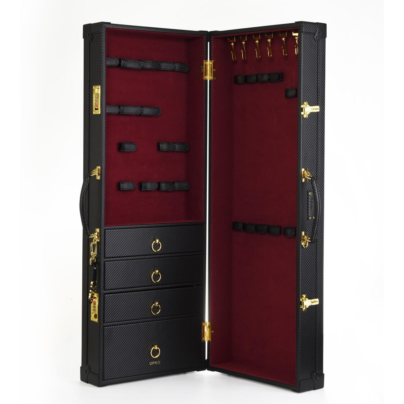 Luxury Bondage Locking Storage Sade Trunk by UPKO with faux leather and red velvet interior, ideal for storing BDSM tools securely.