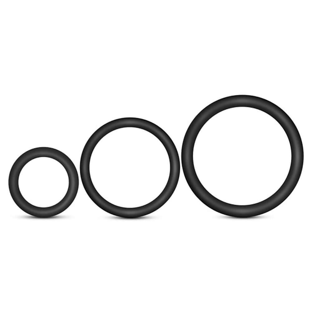 Performance Vs4 Pure Premium Silicone Cockring Set Black - three sizes of black silicone cockrings