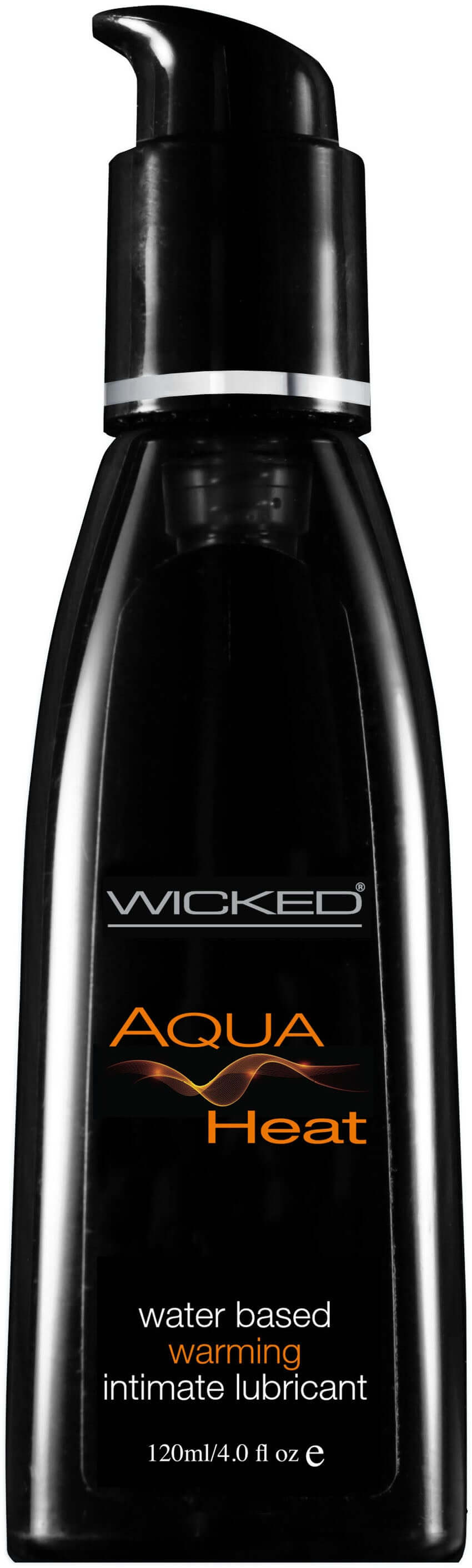 Wicked Aqua Heat Water Based Warming Lubricant 4 Oz bottle with pump, designed for intimate use.