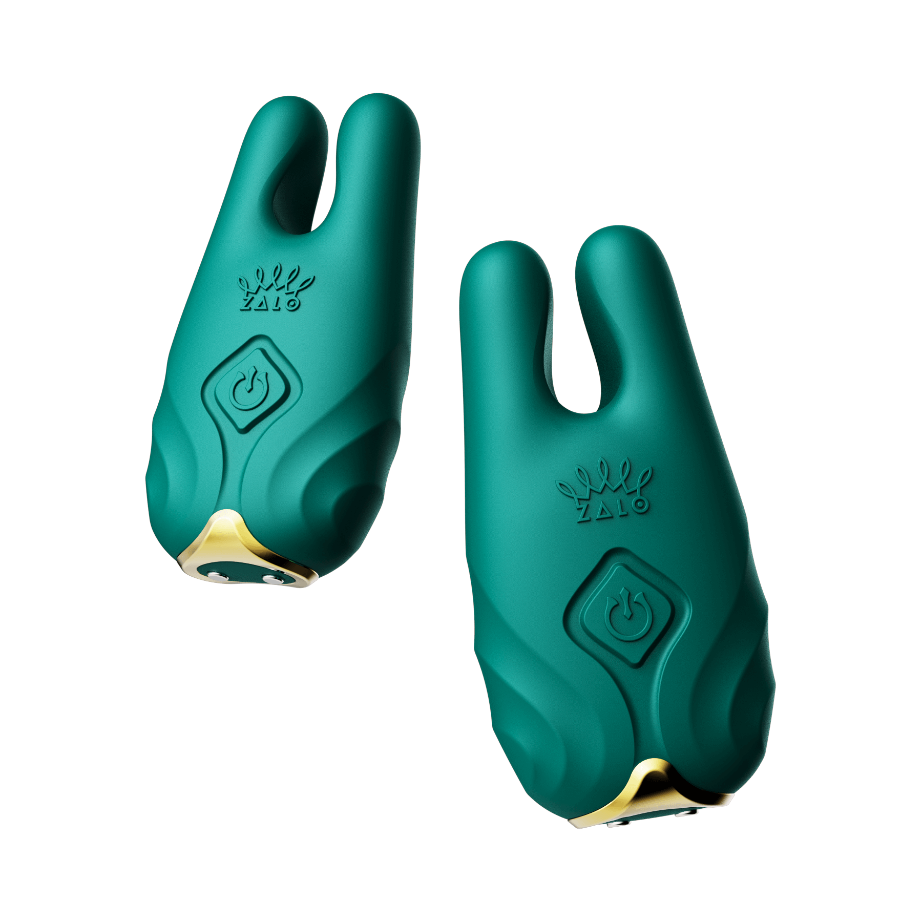 ZALO Nave Vibrating Nipple Clamps in Turquoise Green featuring EasyClamp technology for enhanced nipple play with dual motor vibrations.