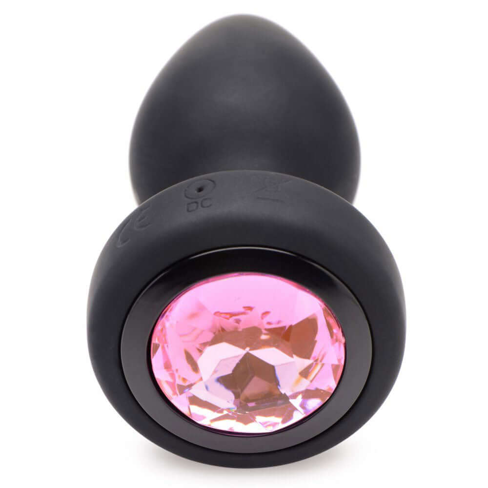 28x Silicone Vibrating Pink Gem Anal Plug With Remote - Small-0
