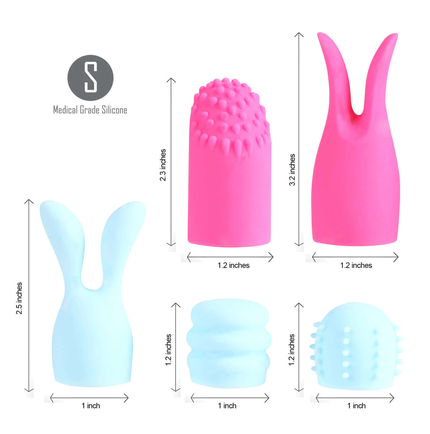 Quinn 5 Piece Silicone Attachments - Pink/blue-0