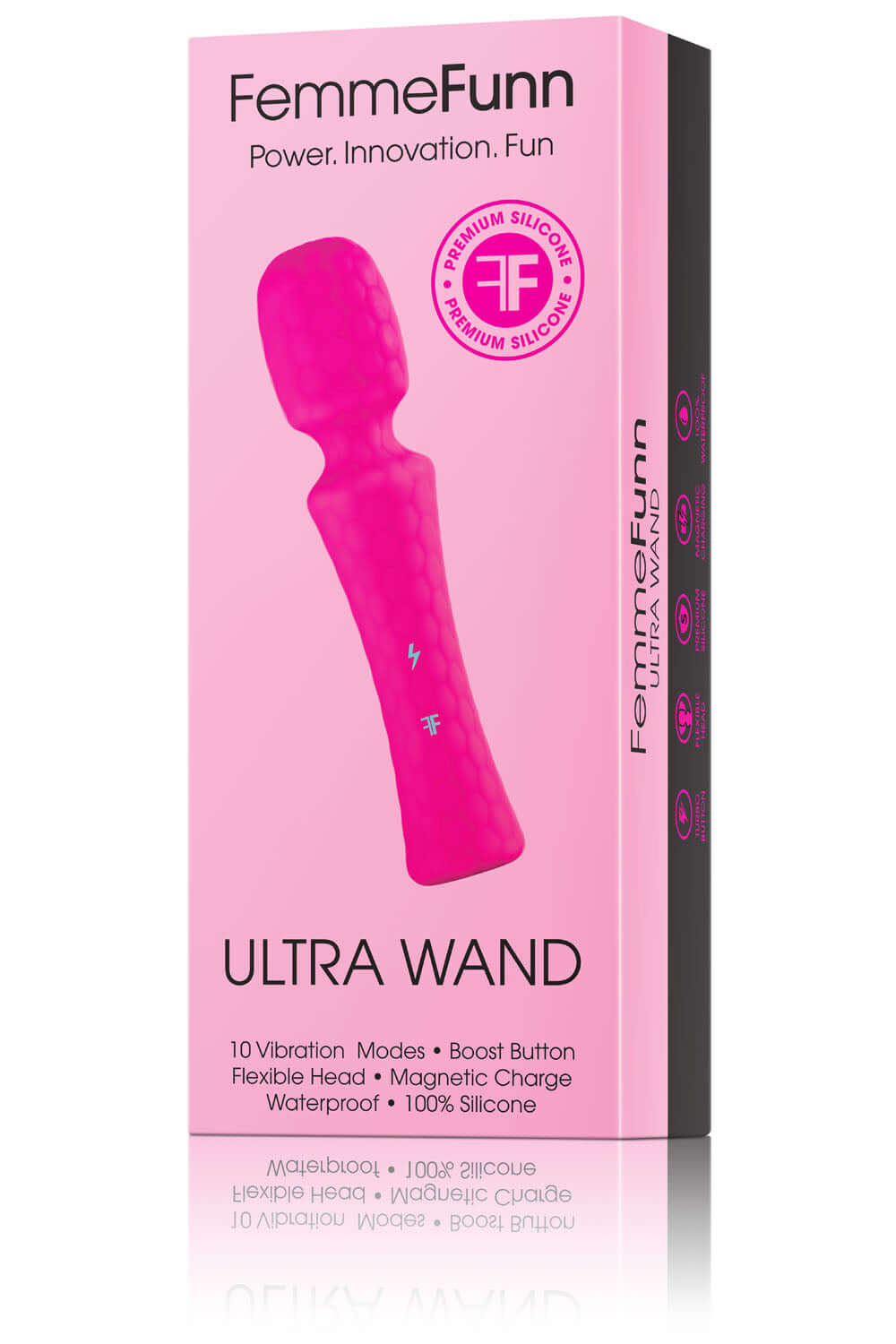 FemmeFunn Ultra Wand Massager Pink packaging featuring a luxurious and ergonomic design.