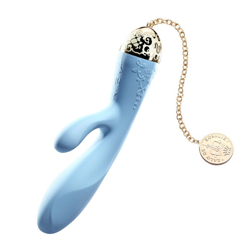ZALO Rosalie Rabbit App-controlled Rechargeable Vibrator in Royal Blue from the Versailles Series with elegant gold detailing.