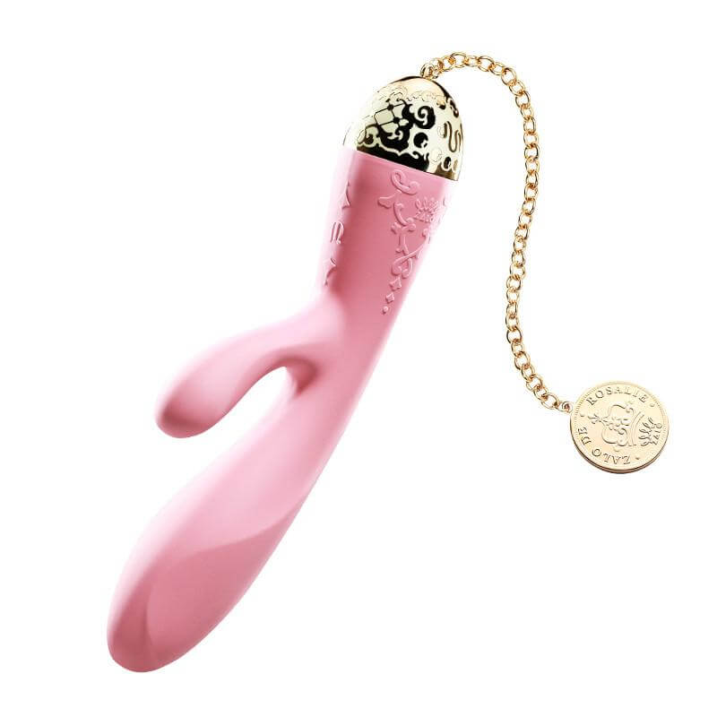ZALO Rosalie Rabbit App-controlled Rechargeable Vibrator Rouge Pink with elegant gold detailing and dual motors for internal and external pleasure