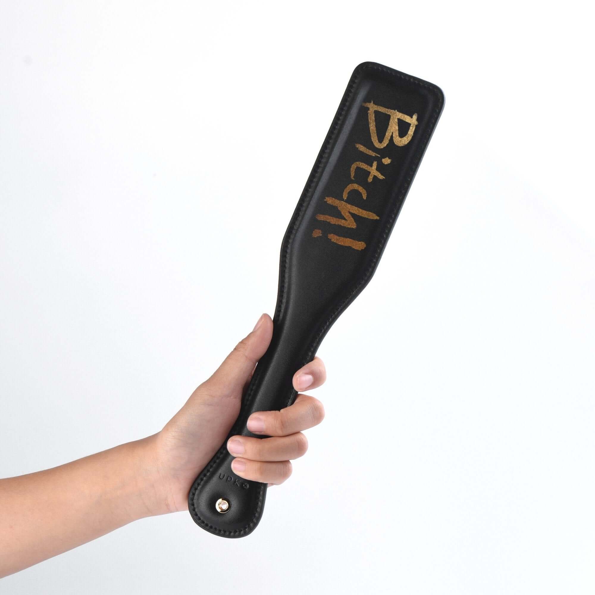 Bitch! Luxury Black Leather Paddle by UPKO