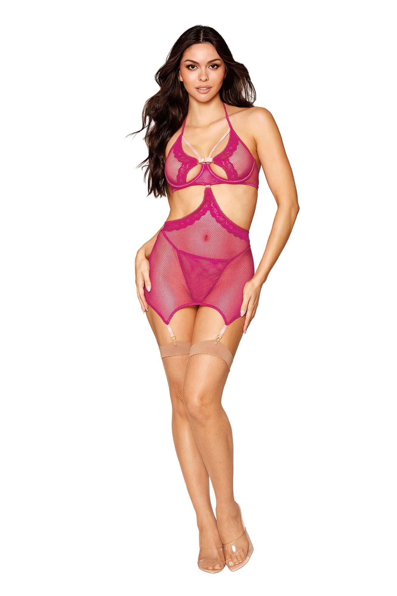 Garter Slip and G-String - One Size - Beet-1