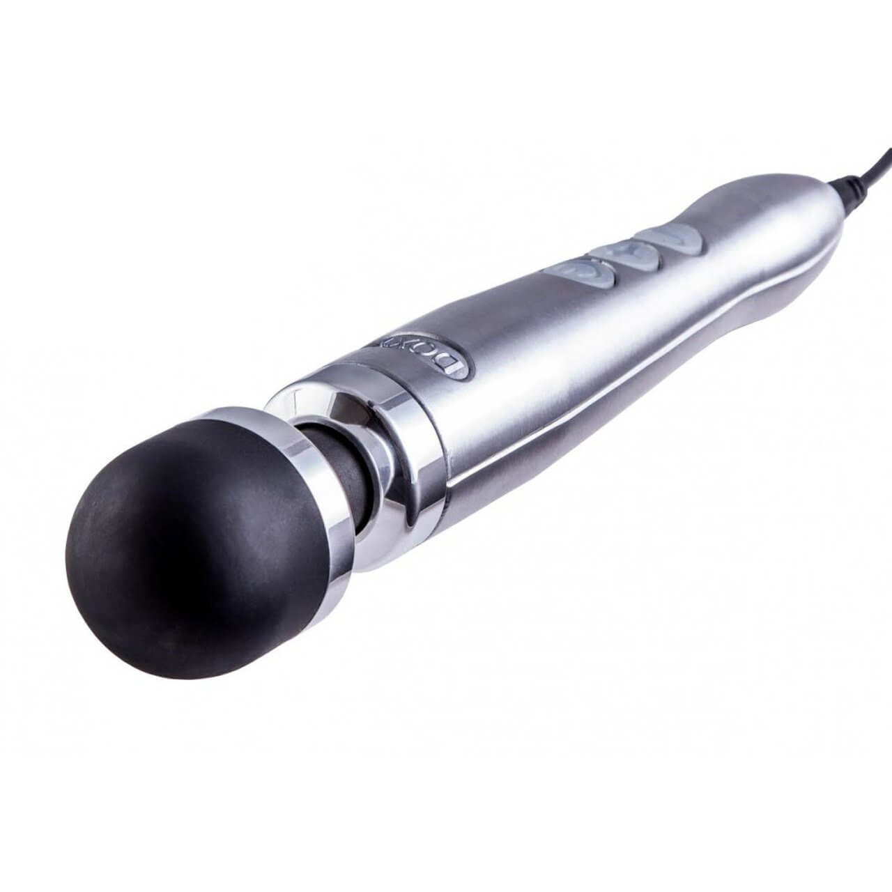 Doxy No 3 Brushed Metal Silver Die Cast Plug-In Vibrating Petite Wand Massager with Screw-On Head