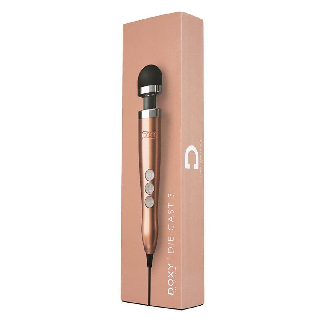 Doxy Die Cast 3 Plug-In Vibrating Petite Wand Massager with Screw-On Head Rose Gold