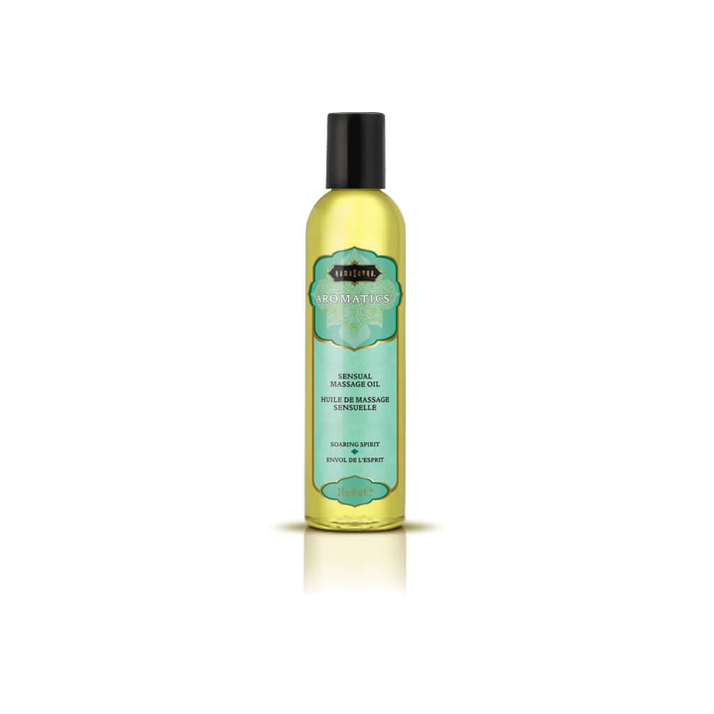 Kama Sutra Aromatics Massage Oil Soaring Spirit 2 Oz bottle with a luxurious design and rich scent for relaxation.