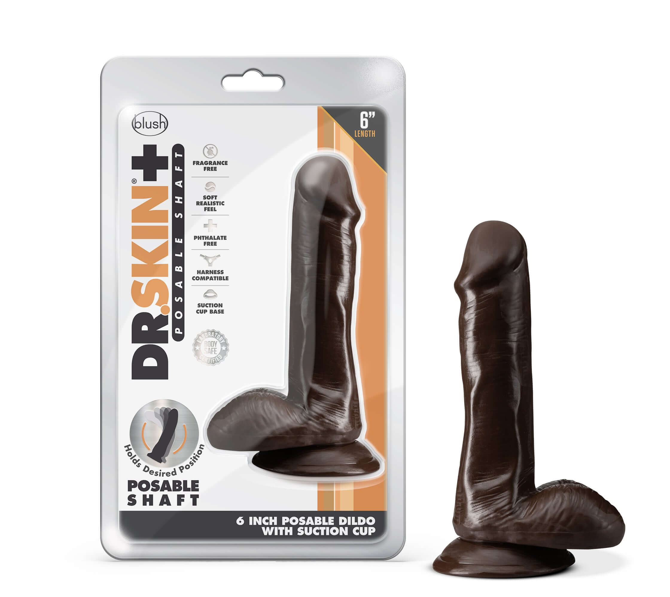 Dr. Skin Plus - 6 Inch Posable Dildo With Balls - Chocolate