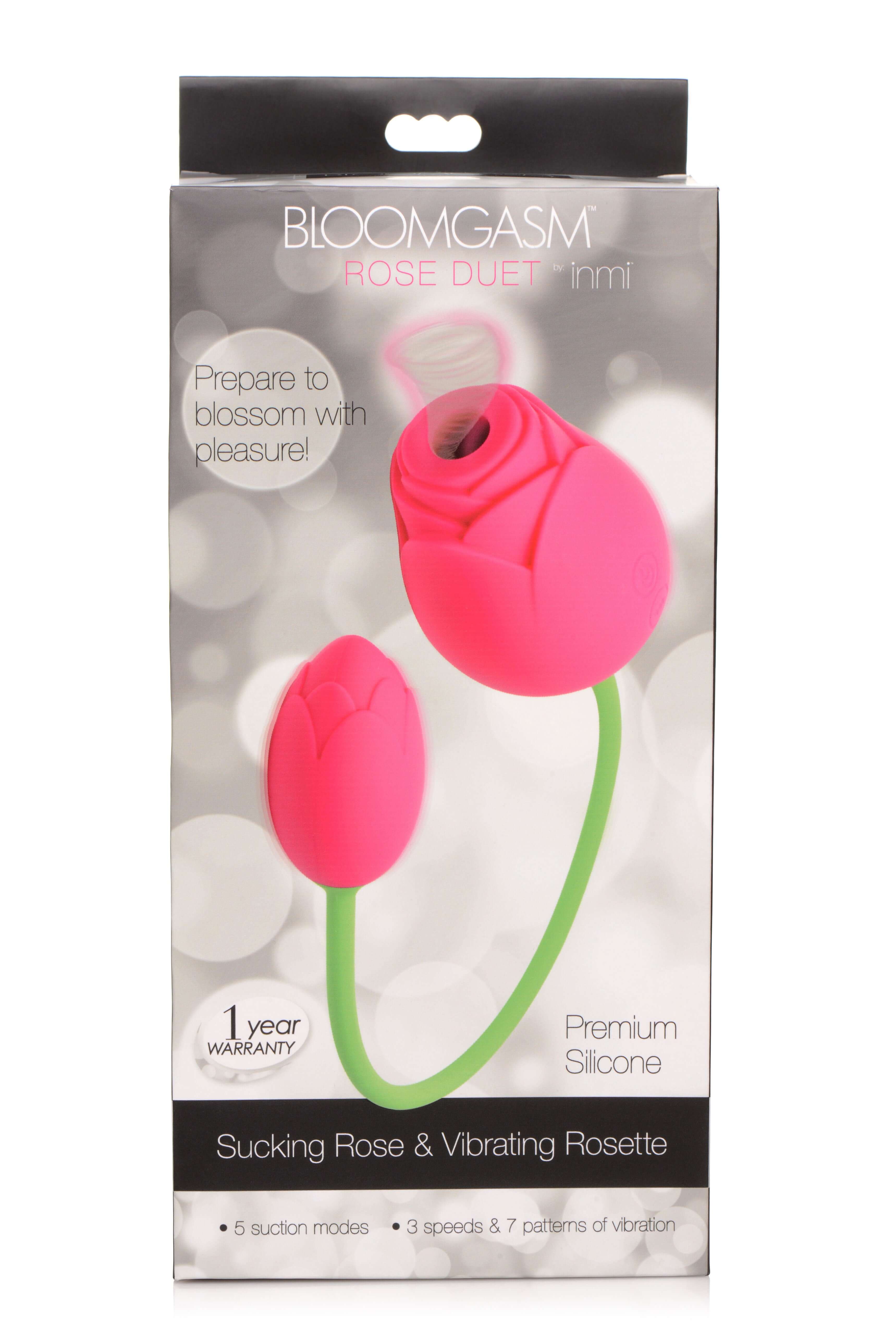 Bloomgasm Rose Duet Sucking Rose & Vibrating Rosette packaging showcasing premium silicone design.