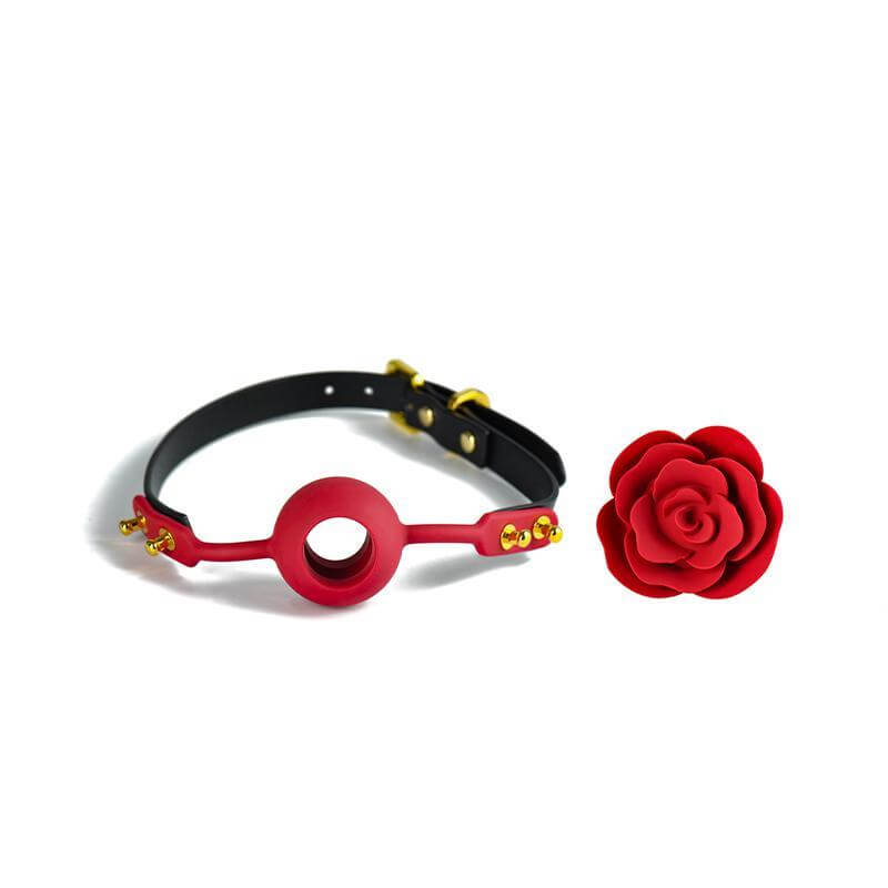 ZALO & UPKO Doll Designer Collection Rose Ball Gag with luxury Italian leather strap and patented rose-shaped design.