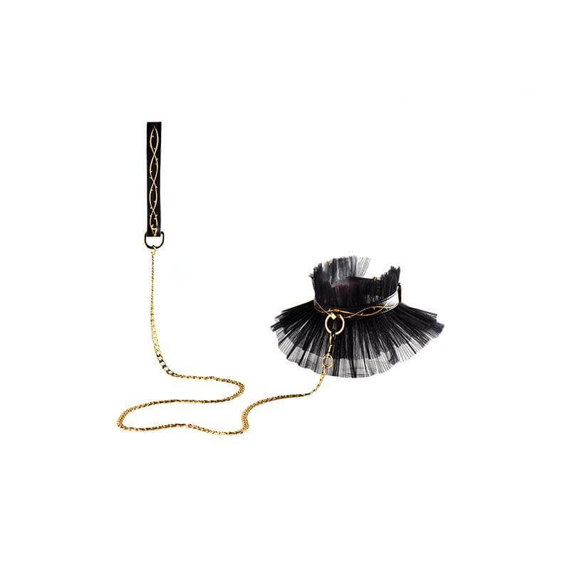 Luxurious & Romantic Bondage Play Kit Leather Thorn Collar & Chain Leash from ZALO & UPKO Doll Designer Collection.