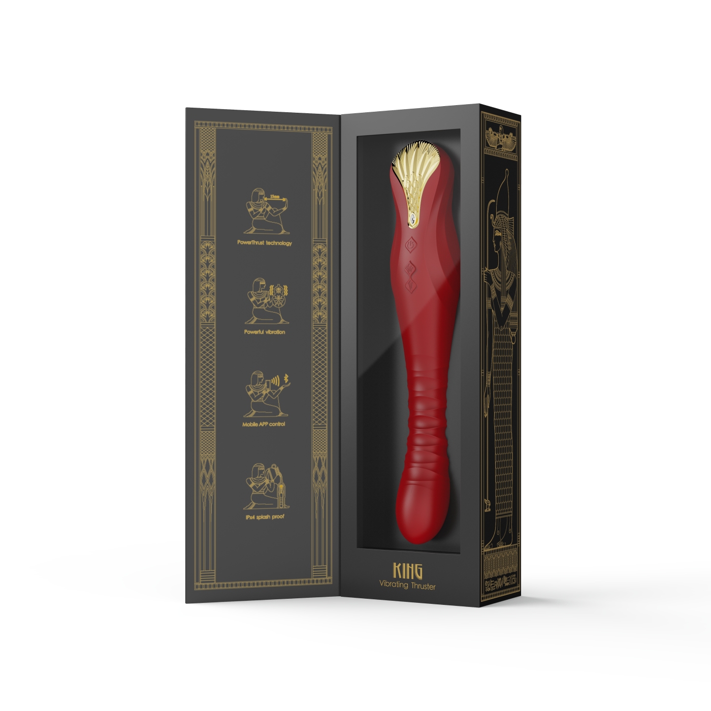 ZALO King Vibrating Thruster Wine Red with high-performance motor and PowerThrust technology showcased in elegant packaging