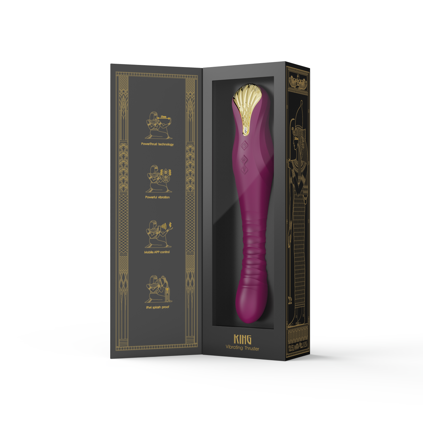 ZALO King Vibrating Thruster in velvet purple packaging showcasing advanced PowerThrust technology for powerful thrusting experience