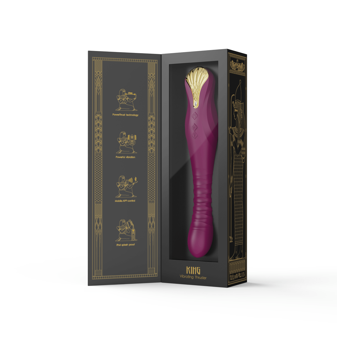 ZALO King Vibrating Thruster in velvet purple packaging showcasing advanced PowerThrust technology for powerful thrusting experience