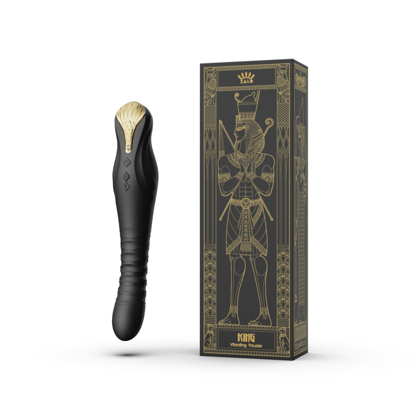 ZALO King Vibrating Thruster Obsidian Black with PowerThrust technology and elegant packaging design