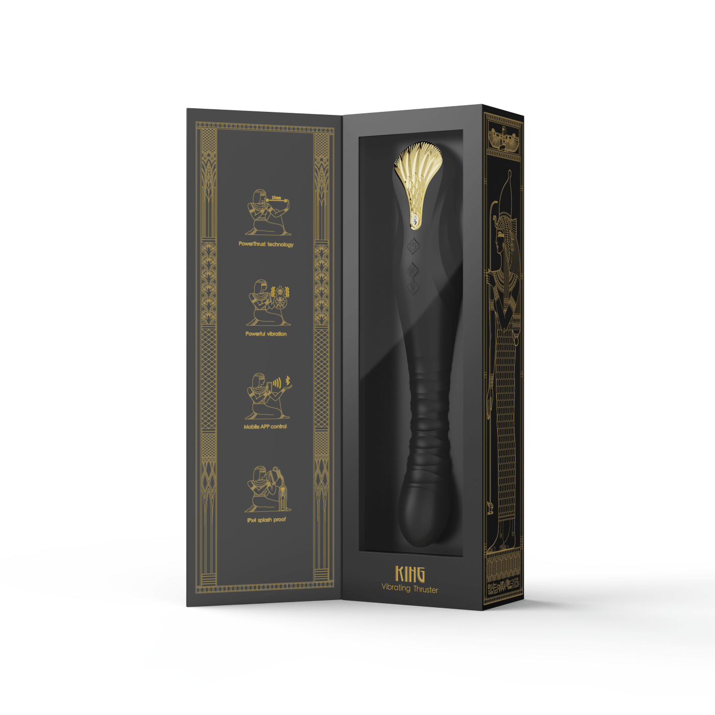 ZALO King Vibrating Thruster Obsidian Black in open packaging showcasing its design and features.