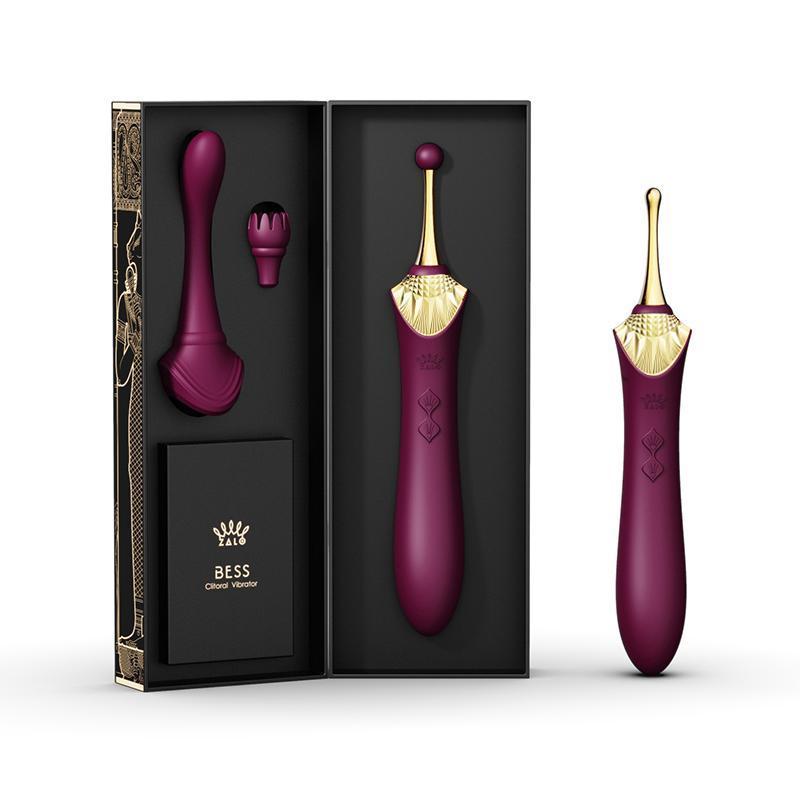 ZALO Bess Clitoral Massager Velvet Purple with luxurious packaging and accessories for precise stimulation using DirectPower technology