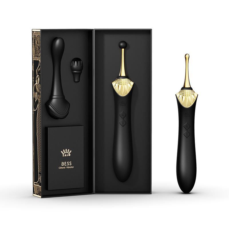 ZALO Bess Clitoral Massager Obsidian Black with packaging showcasing luxurious design and innovative DirectPower technology for accurate stimulation