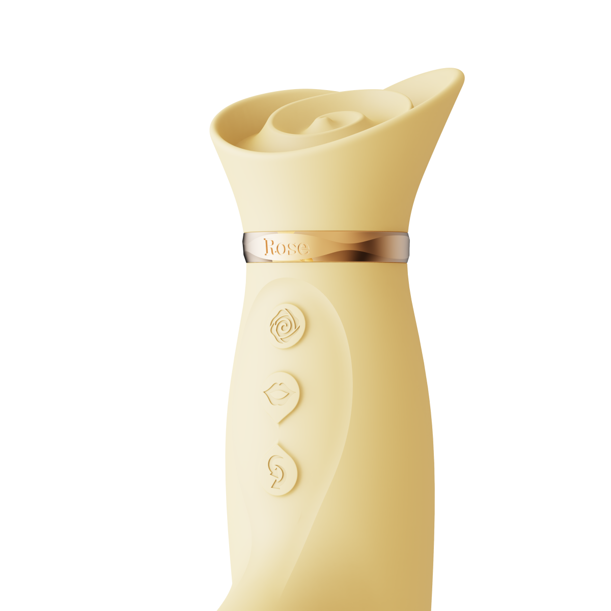 ZALO Rose Rabbit Thruster in Lemon Yellow with soft round head and control buttons, featuring powerful thrusting and suction for clitoral stimulation.