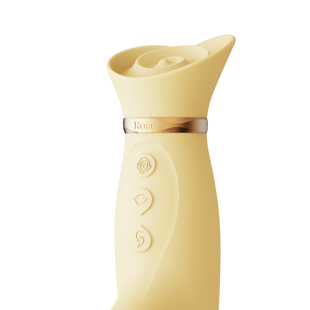 ZALO Rose Rabbit Thruster in Lemon Yellow with soft round head and control buttons, featuring powerful thrusting and suction for clitoral stimulation.