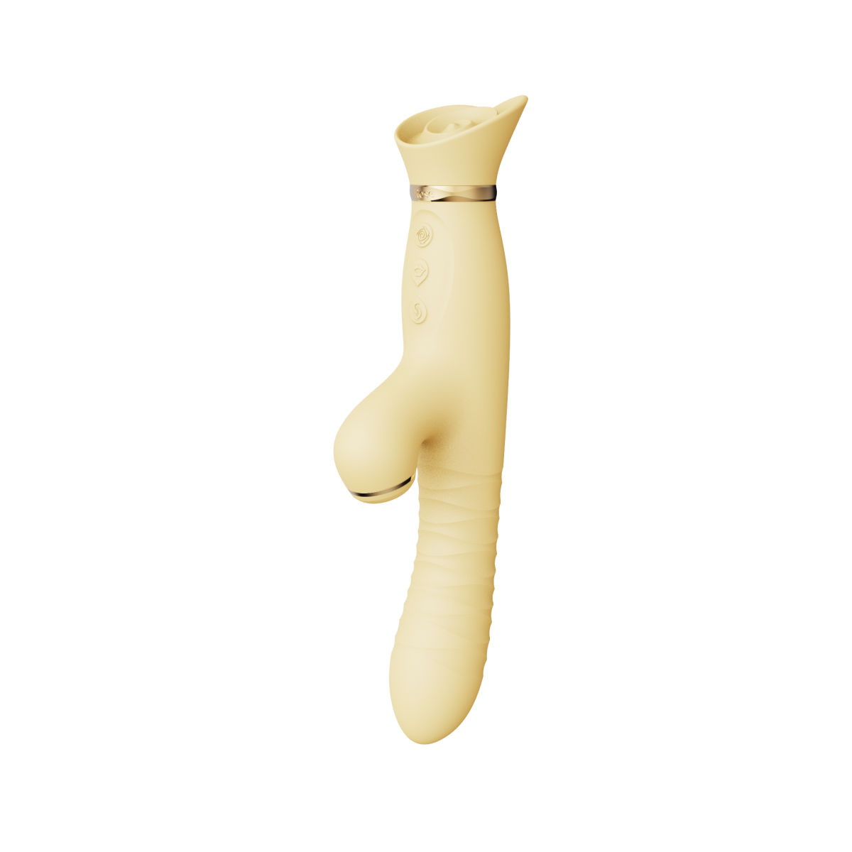 ZALO Rose Rabbit Thruster in Lemon Yellow featuring realistic penetrating motion and clitoral suction for enhanced pleasure.