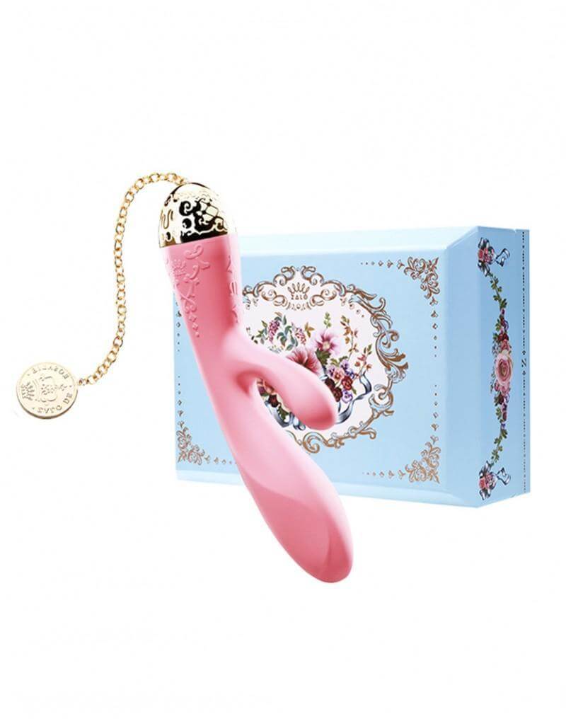 ZALO Rosalie Rabbit Vibrator in Rouge Pink with decorative box from Versailles Series