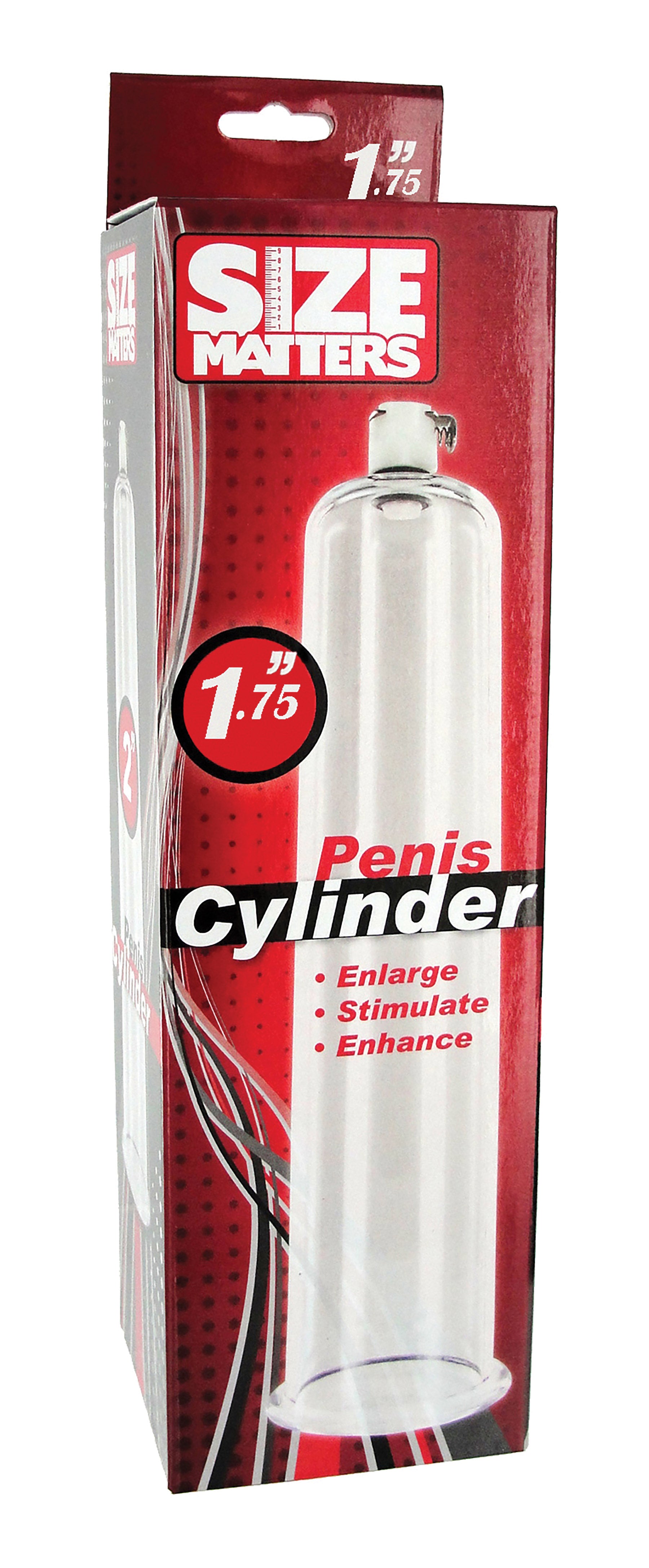 Size Matters Penis Pump Cylinders 1.75 Inch X 9 Inch packaging showcasing the precision-crafted pump accessory.