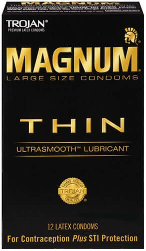 Trojan Magnum Thin 12 Pack Large Size Lubricated Condoms Box for Comfort and Sensitivity