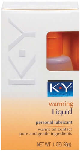 K-Y Warming Liquid Lubricant 2.5 Oz Bottle packaging showcasing warming personal lubricant features.
