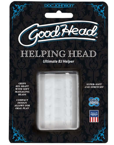 Goodhead Helping Head Bj Stroker packaging featuring soft massage beads for enhanced fellatio pleasure.