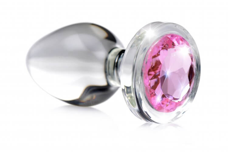 Small pink gem glass anal plug by Booty Sparks for elegant anal play pleasure and allure.