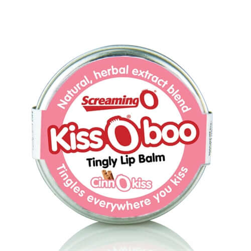 Kissoboo Tingly Lip Balm - Cinnokiss flavor tin with natural herbal extract blend.