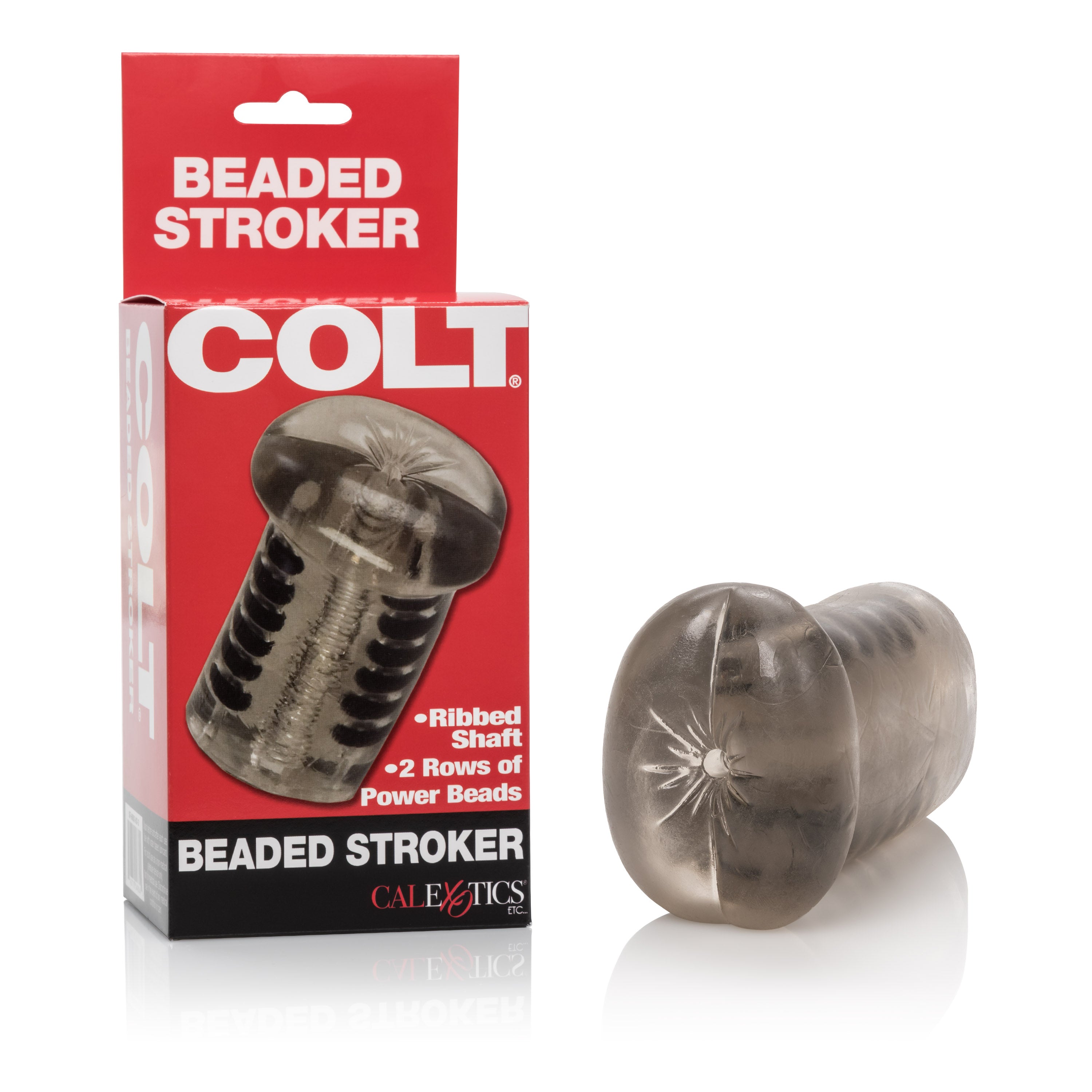 Colt Beaded Stroker masturbator with ribbed shaft and power beads for enhanced stimulation and suction in packaging.