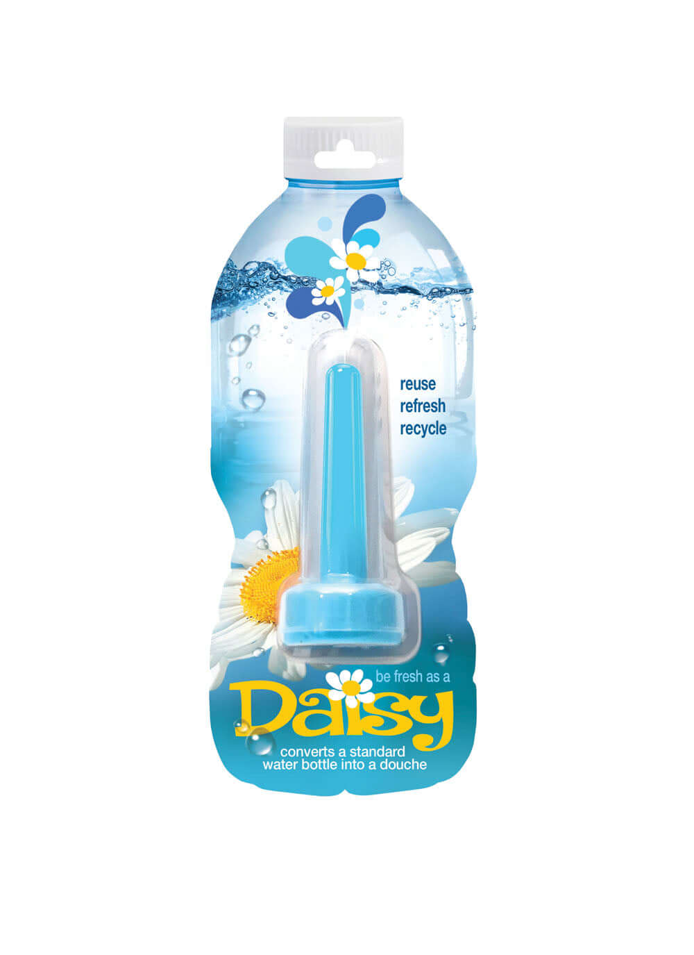 Boneyard Daisy Douche packaging showing a portable adapter for converting a water bottle into a douche.