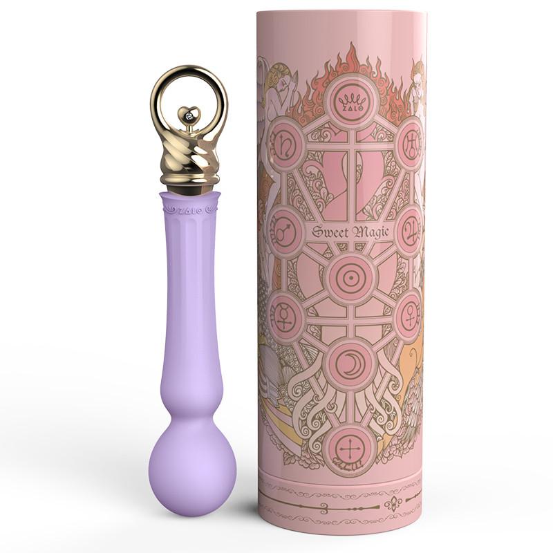 ZALO Confidence Pre-Heating Rechargeable Wand Massager Fantasy Violet with artistic packaging from Sweet Magic Series