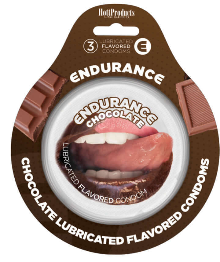Endurance chocolate flavored lubricated condoms 3-pack in discreet carry disc