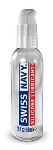 Swiss Navy Silicone Lubricant 2 Oz bottle, showcasing the luxurious silicone-based lubricant for enhanced pleasure.