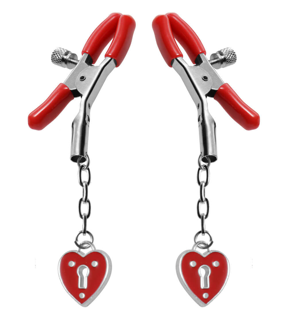 Charmed Heart Padlock Nipple Clamps with heart accents for stylish and adjustable sensation enhancement.