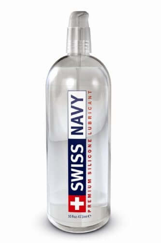 Swiss Navy Premium Silicone Lubricant 16 Oz bottle with pump dispenser for smooth and long-lasting glide