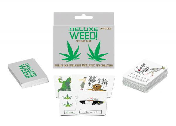 Deluxe Weed! card game box and cards featuring new characters, including Wendy Weedwacker and POTZILLA.