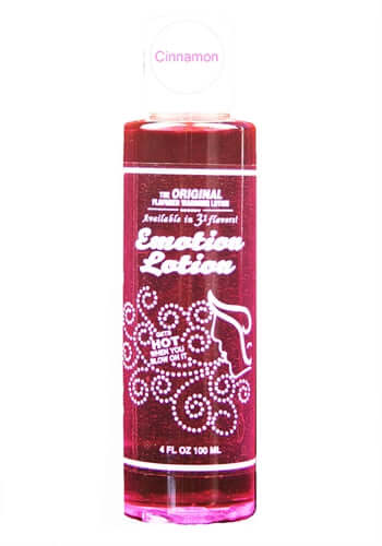 Emotion Lotion Cinnamon 4 Fl. Oz. bottle - water-based, flavored warming lotion, USA-made.