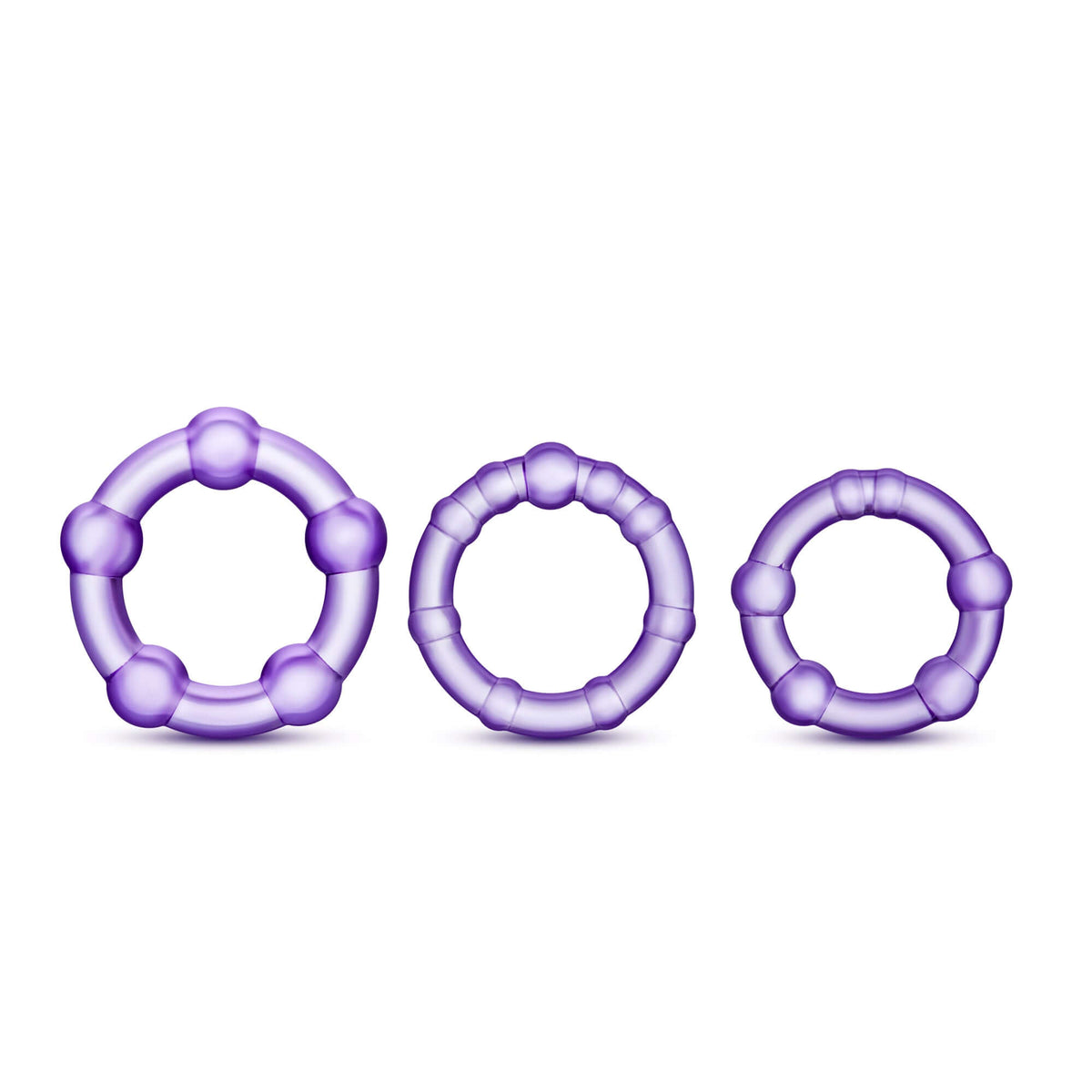 Stay Hard Beaded Cockrings 3 Pack Purple - three different sizes of purple cockrings for enhanced performance and stamina.