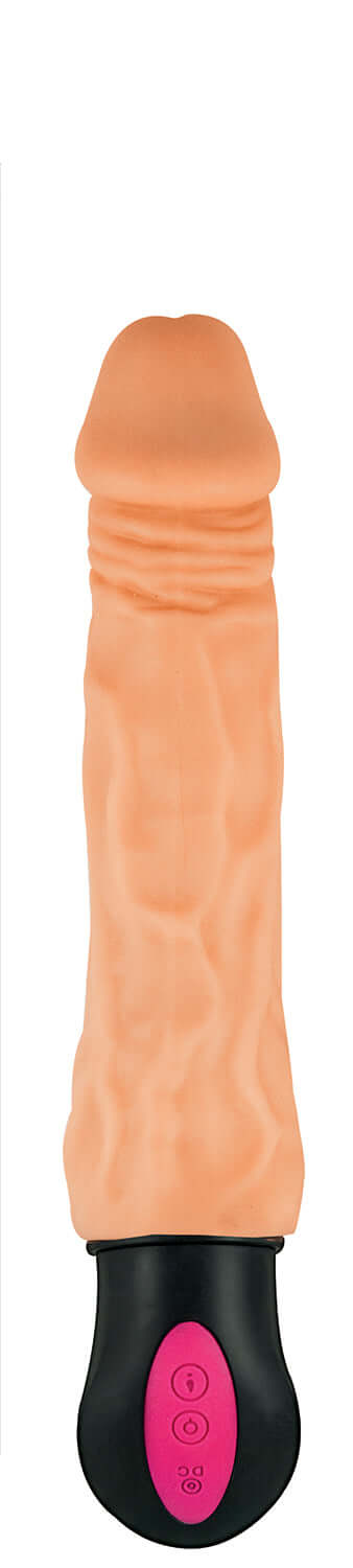 Natural Realskin Hot Cock No 3 Vibrating Dildo Flesh showcasing realistic texture and heating technology.