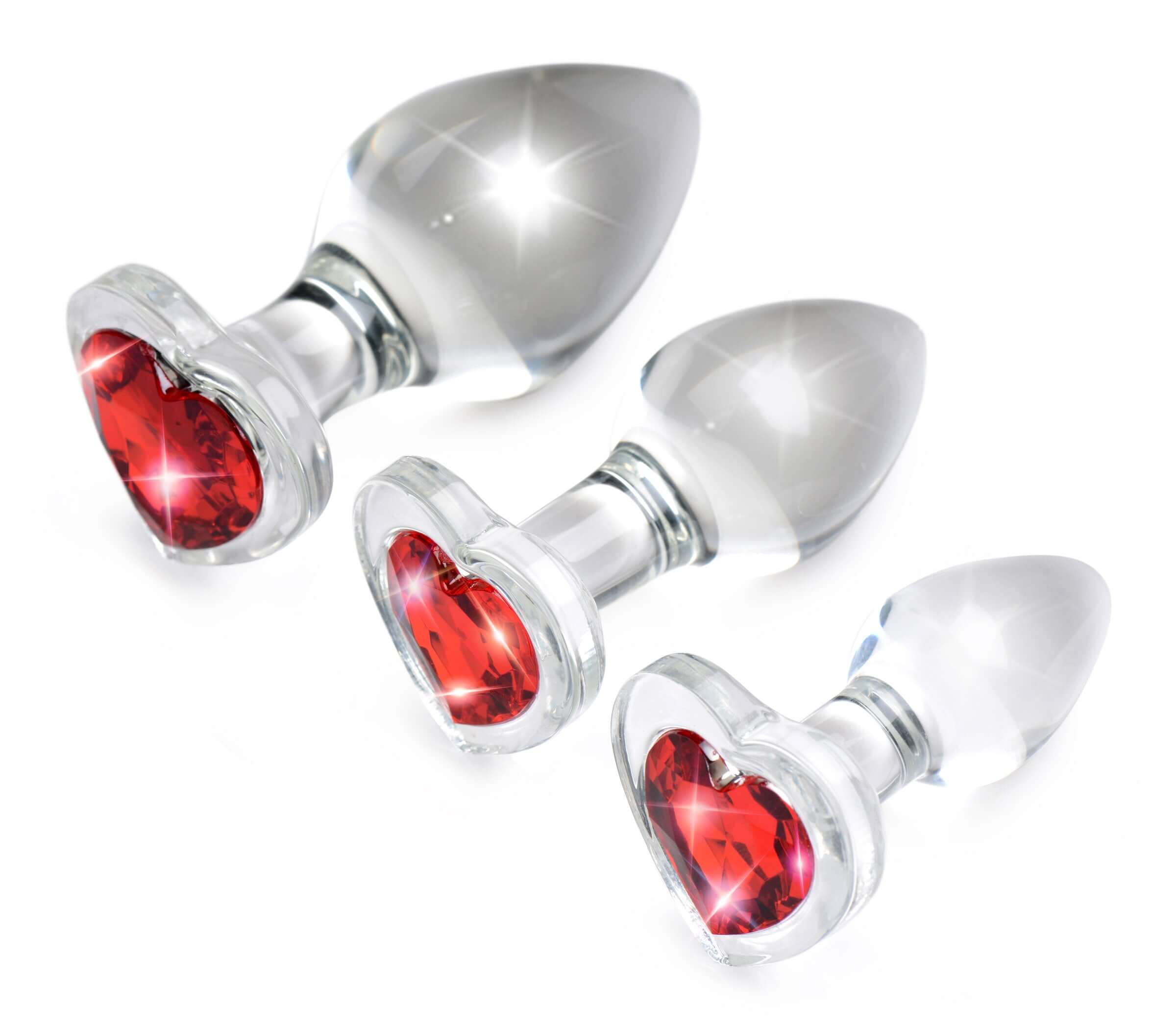 Red Heart Gem Glass Anal Plug Set-0