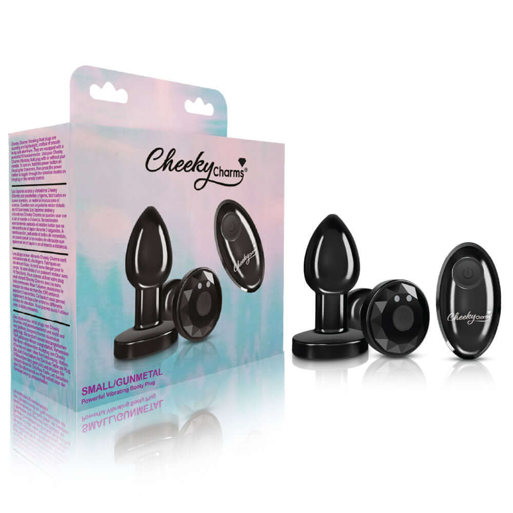 Cheeky Charms - Rechargeable Vibrating Metal Butt Plug With Remote Control - Gunmetal - Small - Preorder Only
