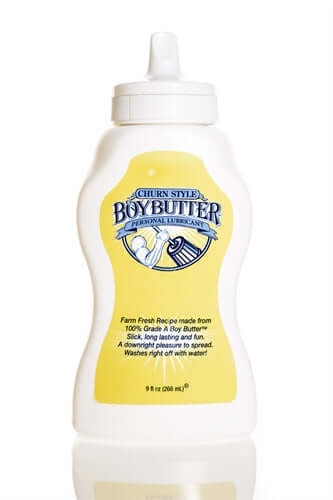 Boy Butter Personal Lubricant 9 Oz Squeeze bottle with a yellow label, designed for long-lasting glide and moisture.