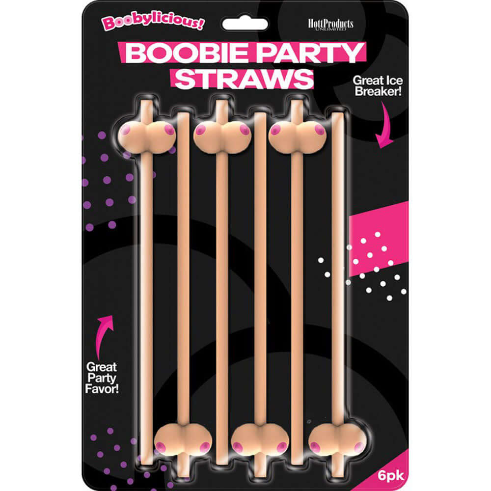 Boobylicious Boobie Party Straws Tan 6 Per Pack novelty straws for parties and celebrations, featuring playful design.